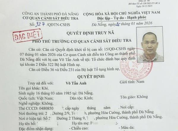 Truy nã đặc biệt đối tượng cầm đầu đường dây cá độ bóng đá liên tỉnh