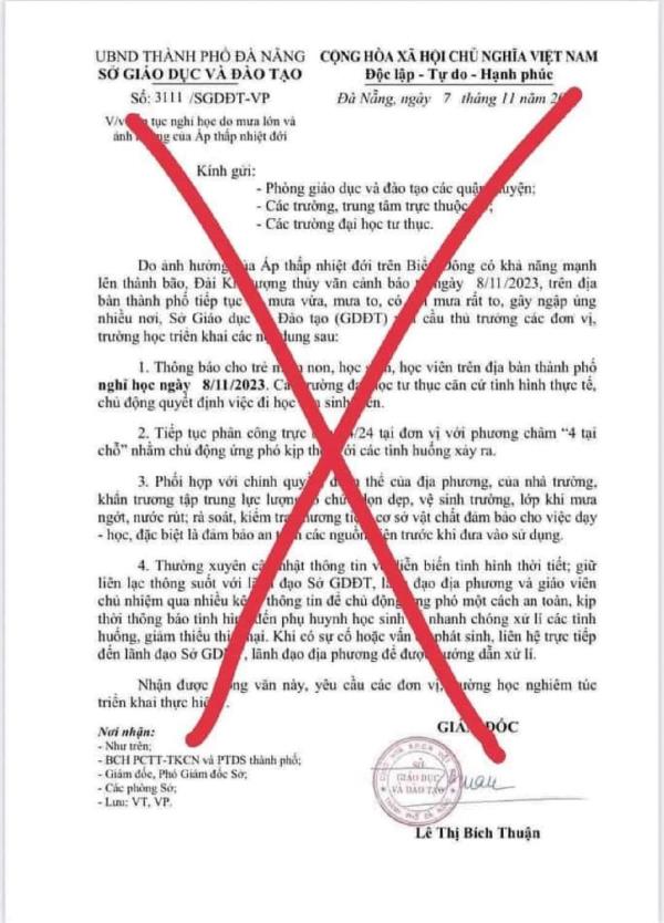 Đà Nẵng, xuất hiện văn bản giả mạo cho học sinh nghỉ học do mưa lớn