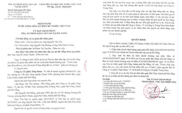 Tranh chấp hợp đồng đặt cọc giữa Thép Dana - Ý và Trung Nam