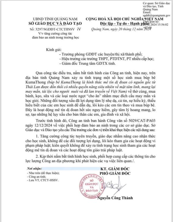 Ngăn chặn tình trạng học sinh mua búp bê KumanThong về nhà thờ cúng