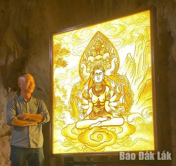 Độc lạ tranh làm từ... cành dừa