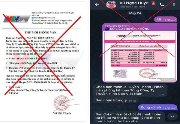 Cảnh báo giả mạo nhân viên Truyền hình Cáp Việt Nam tuyển dụng cộng tác viên làm nhiệm vụ hưởng hoa hồng