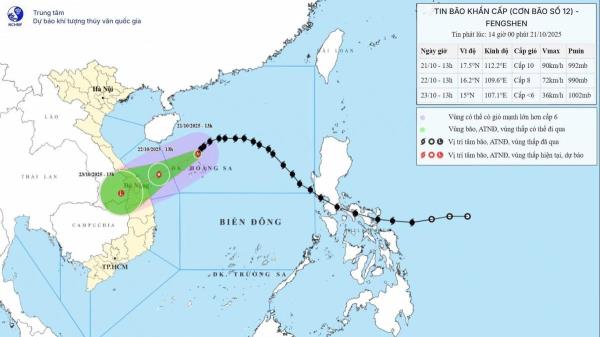 Bão số 12 trên vùng biển phía Bắc quần đảo Hoàng Sa, cách Đà Nẵng khoảng 450km