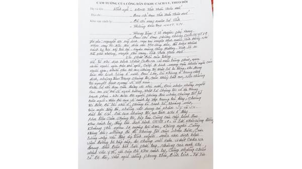 Xúc động những bức thư gửi lại khu cách ly